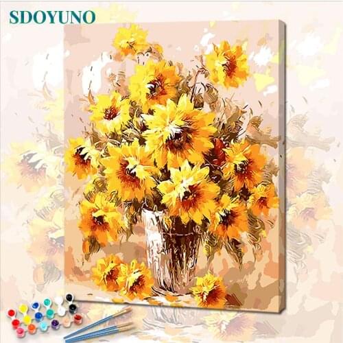 SDOYUNO 40x50cm Sunflowers Paint By Numbers For Adult DIY Paint For Painting By Numbers On Canvas Home Decor Digital Wall Art