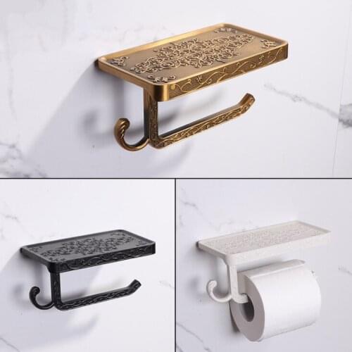 Bathroom Hardware Set White Paper Mobile Phone Holder Space Aluminum Antique Roll Holder with Shelf Toilet Paper Box Wall Mount
