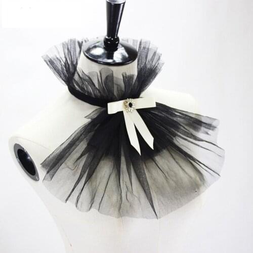 Gothic Mesh Layers Ruff Collar Fack Detachable Ruffles Collars Bow-tie Neck Decoration Vintage
