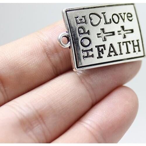 Yamily 8pcs/19*27mm Metal Alloy Antique Silver HOPE love Faith Charms Pendants Making DIY Handmade Jewelry Accessories