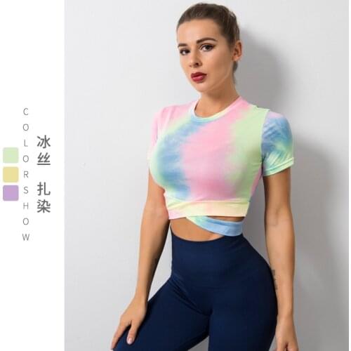 Women Short Sleeve Running Shirts Sexy Exposed Navel Yoga T-shirts Sports Shirts Quick Dry Fitness Gym Crop Tops Sport Wear