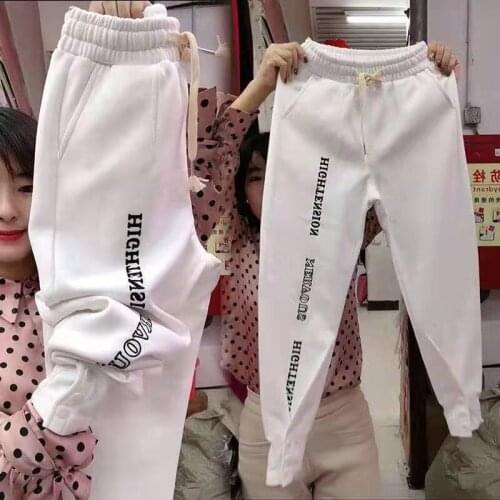 2021 New Arrival Spring Women Loose Letter Print Ankle-length Pants All-matched Casual Cotton Elastic Waist Harem Pants W54