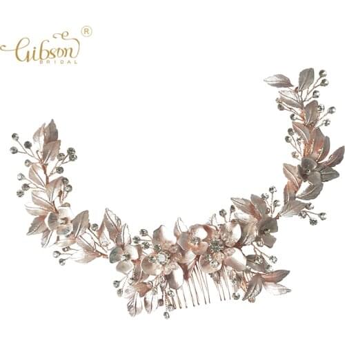 Flower Leaf Jewelry Bridal Long Hair Combs Accessories Handmade Women Tiara Headpiece For Wedding Prom