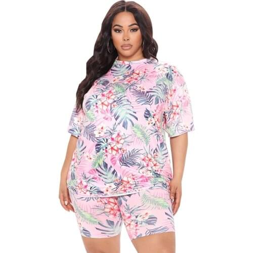 Pink Shorts Set Women 2021 Two Piece Plus Size Set 5XL 4XL 3XL Oversized 2 Piece Set Femme Large Size Casual Summer Matching Set