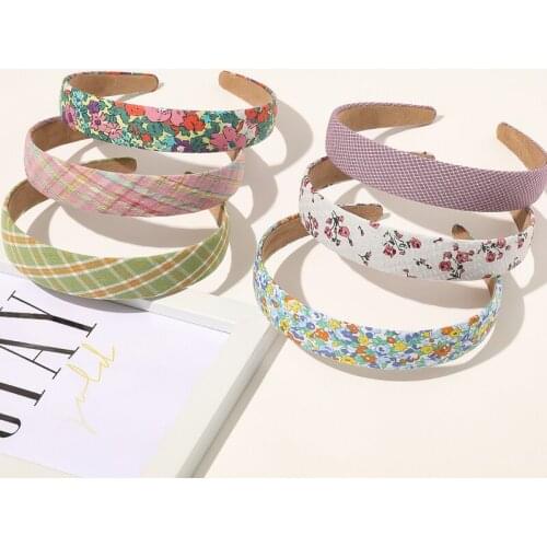 1PC Female Sweet Wide Hair Hoop Hairband Women Floral Striped Plaids Print Headband Plastic Headwear Hair Accessories Head Hoop