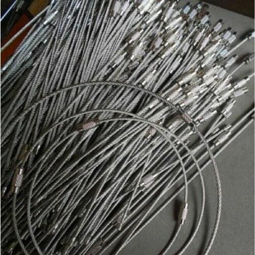 10-50pcs Stainless Steel Cable Wire Loop Luggage Tag Keychain Ring Screw Lock