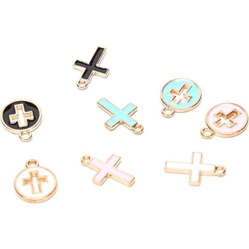 10pcs/lot Religion Cross Charms for Earrings Pendants Bracelets Making Enamel Charms DIY Jewelry Accessories 10*17mm/11*15mm