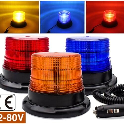 12-80V Automotive LED Warning Light Forklift Traffic Engineering Vehicle Magnetic Suction Roof Flashing Light Yellow Blue Red