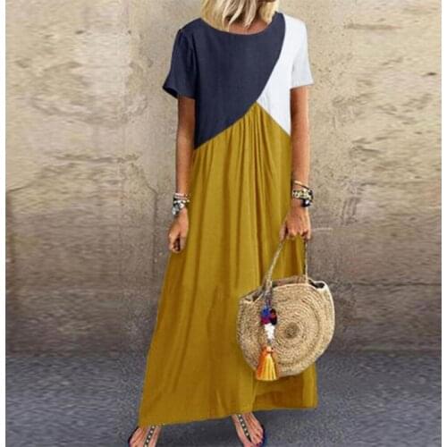 2021 Women Dresses Long maxi dresses for women casual dress Beach Patchwork Color Loose Casual Plus Size Dress