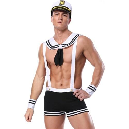 4 Pieces Sexy Lingerie Set For Mens Role Play Costumes Outfit Hot Erotic Navy Cosplay Fancy Uniforms Adult Halloween Clothing