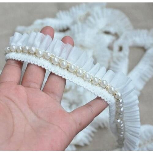 5 Yards/lot White Ribbon Beaded Lace Trim Composite Chiffon Lace Accessories Pearl Lace Curtain Accessories
