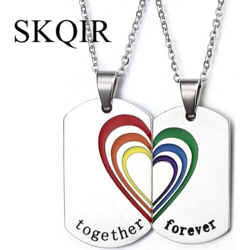 6 Color Glaze Rainbow Heart Tag Pendant Letter Together Forever Necklace Lover Jewelry Romatic Couple Colar Valentines Day Gift