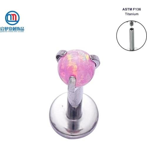 ASTM F136 Titanium Internally Threaded Prong Set Opal Ball Labret Body Piercing Jewelry OP22