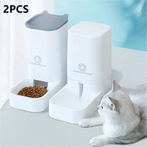 2PCS Pet Automatic Feeder White Simplicity Cat Dog Water Fountain Feeding Bowl Animals Water Fountain Food Basin Pet Dispenser