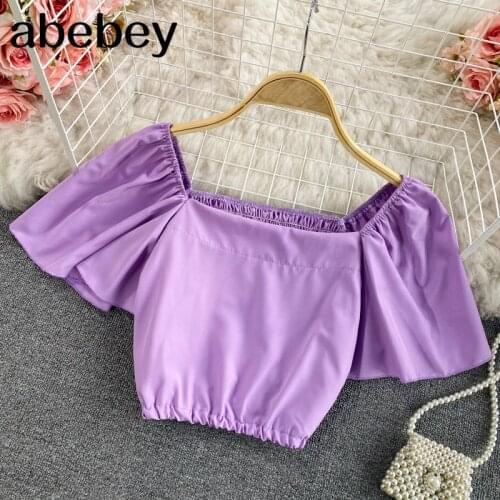 Women French Floral Blouse Sweet Puff Sleeve Square Collar Ruffles Tops Summer Boho Print Elastic Ruched Short Blouses