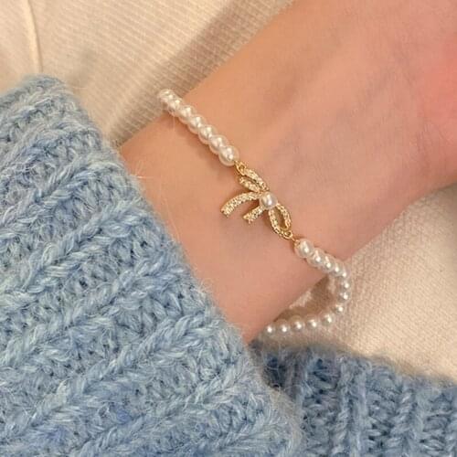 Charm Bracelet 2021 Bow Studded Pearl Bracelets for Women Pearl Beaded Bracelet Jewelry Accessories Wholesale Pulseras Mujer