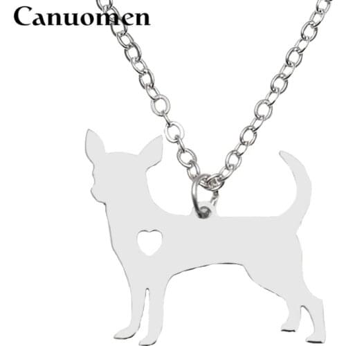 Canuomen Chihuahua Pendant with Love Heart Stainless Steel Animals Necklaces Pet Dogs for Men and Women Charm Jewelry