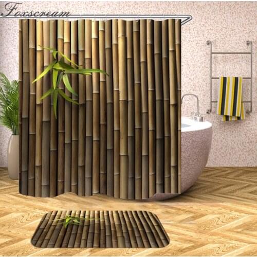 Wooden 3D Shower Curtains Waterproof fabric shower curtains with hooks bathroom curtain funny bath curtain or mat