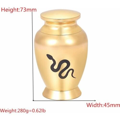 DSC-1238 Luxury Golden Stainless Steel Funeral Cremation for Pets Ashes,Snake Engraved Cremation Ashes Casket Mini Urn/Jars