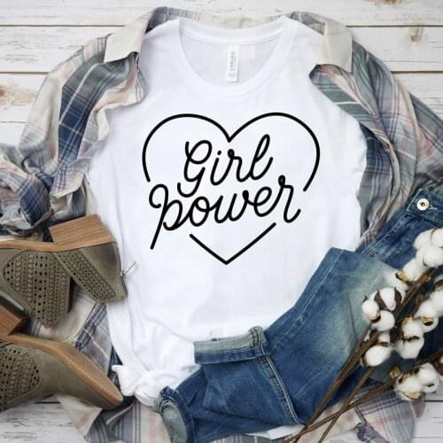 Girl Power Heart Print T-shirts Fashion Crewneck Feminist Trendy Tee Top Casual Short Sleeve Tumblr Hipster Tshirt Gift For Her