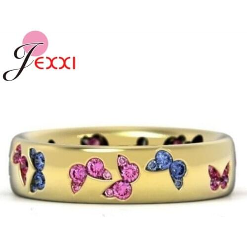 Styles of Romantic Ladies Fashion Colorful Butterfly Ring 925 Sterling Silver Charming Ring Proposal Jewelry Accessories