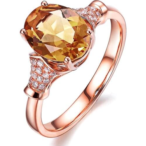 Champagne citrine gemstones 5A zircon diamonds Rings for women rose gold color yellow crystal jewelry bijoux bague gift party