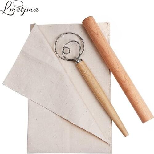 LMETJMA Pastry Baking Tools Set Stainless Steel Dough Whisk Blender Wooden Rolling Pins Bread Pastry Blender Pastry Tools KC0049