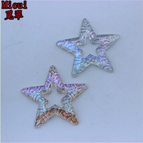 Micui 20pcs 39mm AB Five pointed star Acrylic Rhinestones Flat Back Sewing For Garment Crafts Clothes decoration 2 Hole ZZ53