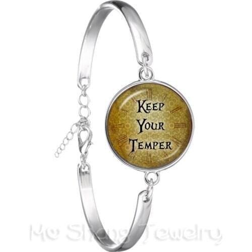 Fashion Bracelet Vintage Jewelry Keep Your Temper Quote 18mm Glass Cabochon Silver Plated Chain Bangle Best Gift