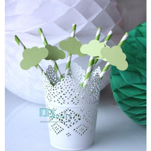 Set of 25 pale green clouds for baptism or birthday straws Birthday Cake Topper, clouds Cake Topper, One Cake Topper
