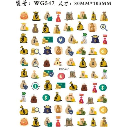 Cartoon nail art sticker US dollars money iamge printing DIY 3D manicure nail decoration self adhesive nail decals WG069
