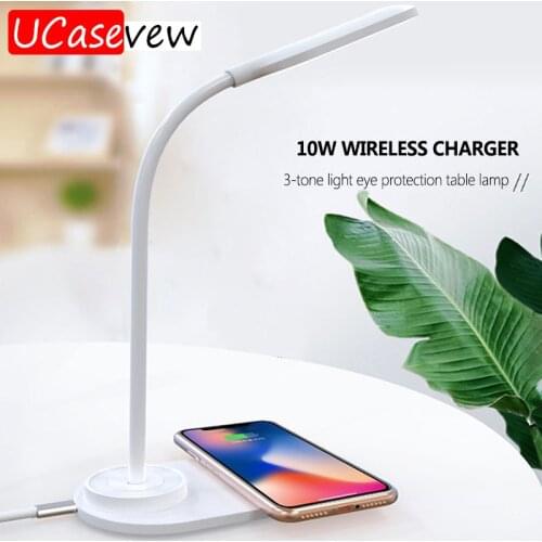 10W QI Quick Wireless Charging LED Table Lamp Desk for iPhone 11 Pro X Xs XR Xsmax Samsung S20 Wireless Charger Eye Protect