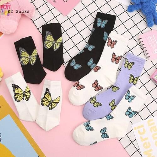New Butterfly Fashion Sockings Cotton White Embroidery Harajuku Dropshop HipHop Deodorant Funny kawaii Soft Girls Women Socks