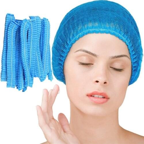 100pcs Disposable NonWoven Strip Clipcap Anti Dust Bouffant Head Cover Hair Net Hat Protective Round Cap For Home Bath Spa Salon