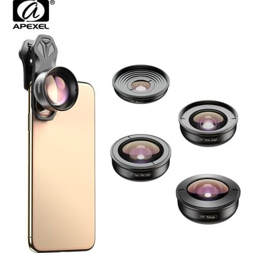 APEXEL optic High quality 5 in 1 Camera Phone Lenses 4K Wide macro Fisheye Tele super wide Lens for iPhonex xiaomi allsmartphone
