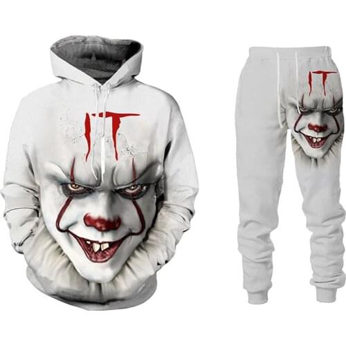 2021 Autumn And Winter 3D Demon Clown Print Mens Hooded Sweater Suit Mens Sportswear Halloween long-Sleeved Mens Sets
