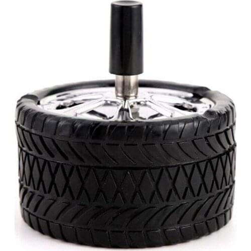WSFS Hot Hot Clean Press Tire Type Windproof Rotation Tire Ashtray Press Rotary Stainless Steel Seal Ashtray Black Car Tire Asht