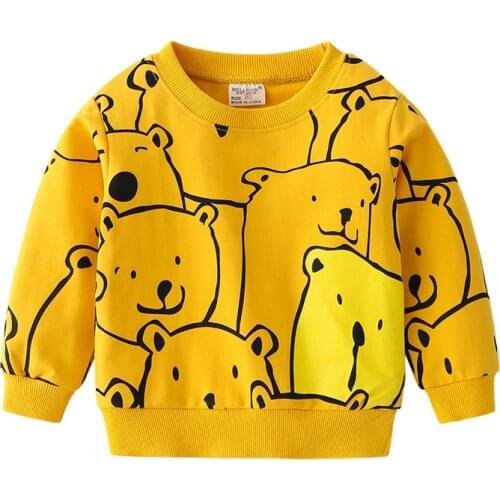 Cute Bear Boys Sweatshirts Cotton Fall Summer Girls Tops Tees T-shirt Long Sleeve Childrens Clothes