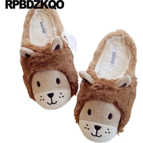 Cartoon 11 shoes 43 home faux fur korean brown ladies slipper big size indoor slides house winter women large bedroom animal