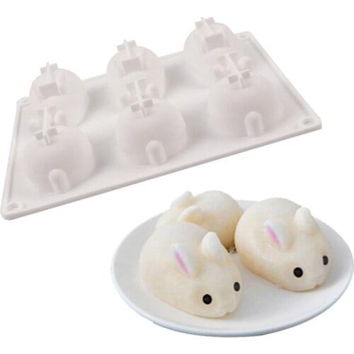 Cake Mold Silicone 6 Cavity Rabbits Soft Reusable DIY Tool for Cake/Jelly/Soap Chocolate Cookie Baking Mould Kitchen Baking Tool