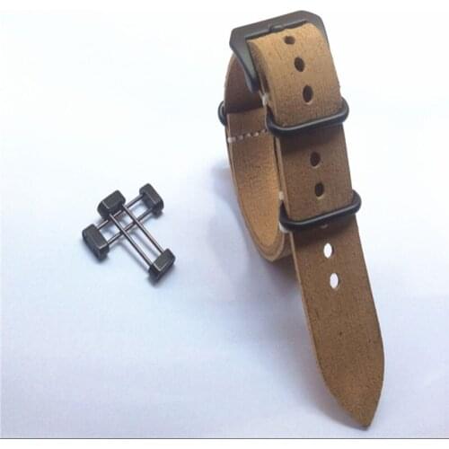 T-AMQ 24mm Crazy Horse Handmade Khaki Genuine Leather Military Watch Strap Band For Suunto Core Traverse+Adapters+Screwdriver-24