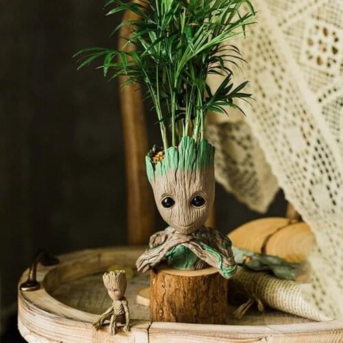 Office Desk Decoration Ornaments Baby Groot Pen Holder Flower Pot Cute Tree Man Figurines Home Decoration Furnishings Kids Toys