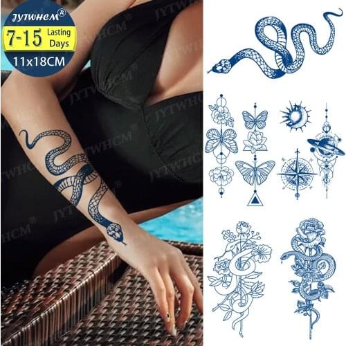 Juice Ink Large Arm Temporary Tattoo Stickers Snake for Woman Men Waterproof Long Lasting Body Waist Butterfly Realistic Tattoos