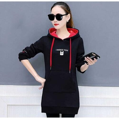Winter Polyester Womens Hoodies Hooded Long Sleeve Pullover Pockets Embroidery Loose Print Thick Vogue Office Lady Hoodies