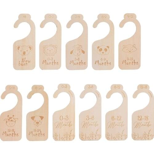 11 Pieces Baby Closet Size Dividers Wooden Baby Clothes Organizer Baby Nursery Decor Hanging Organizers from Newborn to 24 Mons