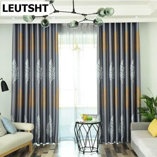 2021 Modern Light Luxury Simple Silver Gray Single-sided Printing Big Leaf Curtains for Living Room Bedroom Study Curtain Custom