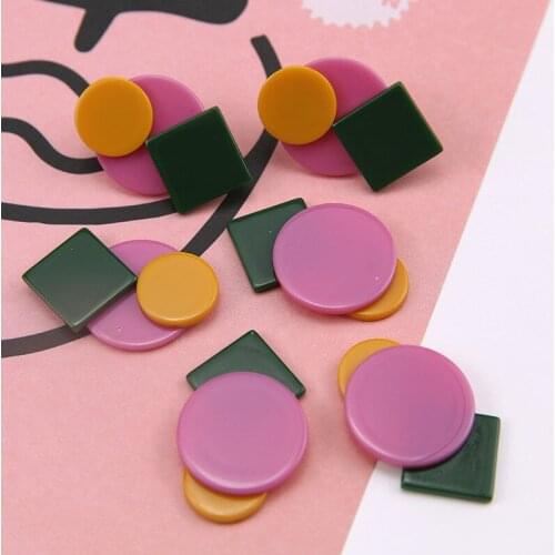 6pc Korean Fashion Women Accessories Stitching Collision Color Geometric Earring Resin Patch Stud Earrings Material Diy Jewelry