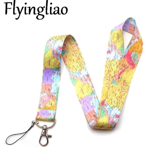 World map Neck Keychain Necklace Webbings Ribbons Anime Cartoon Neck Strap Lanyard ID badge Holder Keychain Lanyards Gifts