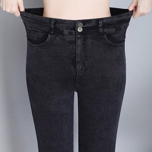 Casual Skinny Ankle Length Pencil Pants Vintage Leggings Autumn Winter Plus Size Women Jeans High Waist Stretch Denim Trousers