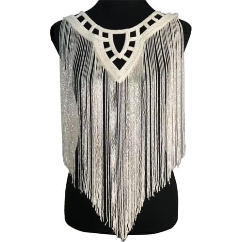 Long Beading Fringe Tassel Neckline Collar Applique Handmade Patches Bodice for Wedding Dresses Prom Dress 1 piece